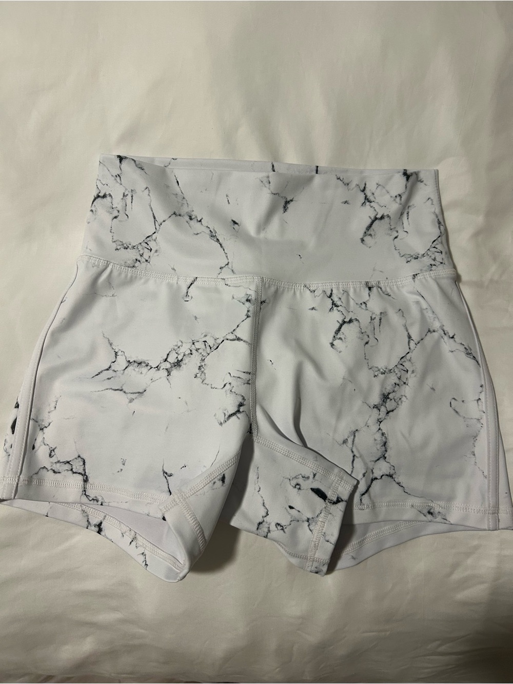 BuffBunny White Marble Print High-Waist Bike Shorts